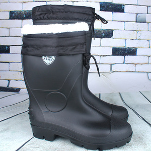 Botas de Lluvia para Hombre, Invierno, Forro de Algodón, Cálidas, Antideslizantes, para Nieve, Negras, Tacón Bajo, Color Sólido - Product Image 4