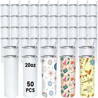 Paquete de 50 Vasos Rectos Delgados de Acero Inoxidable de Doble Pared de 20 oz, Blancos para Sublimación, con Pajita de Plástico, Envío desde Almacén de EE. UU.