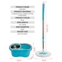 Ensemble serpillière rotative Turbo Dry Water Shield avec tête en microfibre rotative à 360 degrés, manche réglable en acier inoxydable, pour usage humide et sec