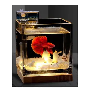 Bols à poisson acrylique et verre petit réservoir Aquarium Mini aquariums ensemble avec veilleuse LED