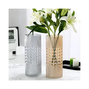 Colorful straight tube light luxury vases gold decoration Murano vase Nordic simple living room transparent large vase