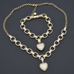Llegada de un nuevo cristal CZ gargantilla con cuentas de enlace rodio cadena de oro corazón collar - Product Image 1