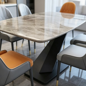 Ensemble de table à manger rectangulaire moderne en marbre avec 6 chaises en cuir PU, design minimaliste, meubles pour la maison - Product Image 2