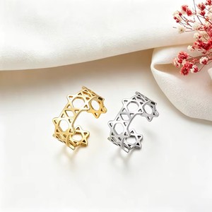 10mm Wide Hexagram <b>Adjustable</b> <b>Ring</b>, Unisex Gold Plated Stainless Steel Classic Pinky <b>Ring</b>, Jewelry Gift - Product Image 5