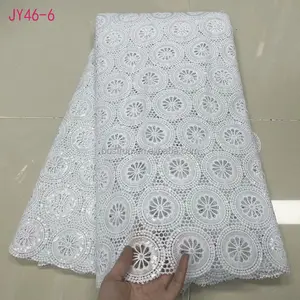 JY46 Pure White African Water Soluble Lace Fabrics 5 Yards French Net Lace With Stones Guipure Cord Lace Fabric