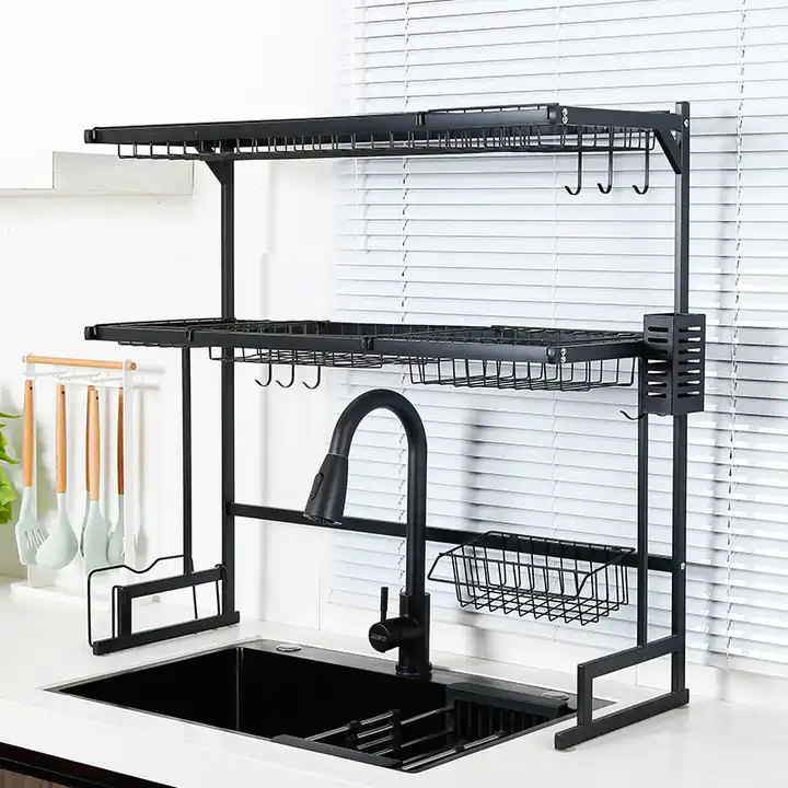 65 CM Dish Drying Rack 2Tier Stainless Steel Kitchen Storage Stand Over Sink