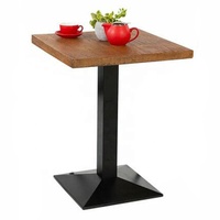 Table de salle à manger carrée industrielle unique en fonte et bois pour hôtel, usage extérieur et cuisine, imperméable et légère