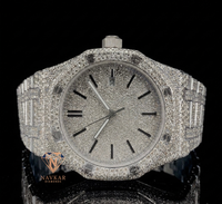 Montres-bracelets entièrement serties de diamants en quartz, design hip-hop brillant, boîtier rond plaqué argent, largeur de bracelet 20 mm, montre Iced Out pour hommes