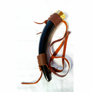 Cuerno para beber vikingo natural hecho a mano tallado con moldura de latón y Funda de cuero Vintage Craft - Product Image 1