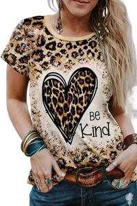 Western Vintage Style Damen Casual Tops Kurzarm O-Ausschnitt Leopard Bedruckte Hemden Lose Bluse Basic T-Shirt - Product Image 6