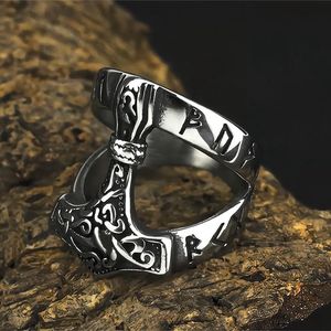 Bague marteau Viking pour hommes, en acier inoxydable, style nordique, bijoux cadeau pour hommes - Product Image 3