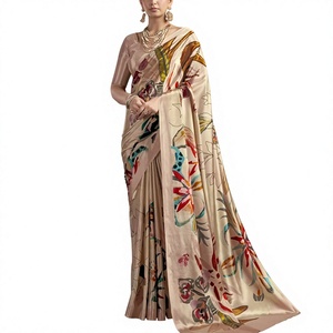 Sari traditionnel prêt-à-porter Premium RN avec chemisier cousu en crêpe de soie imprimé numérique floral, idéal pour les fêtes indiennes, vente en gros, export, séchage rapide - Product Image 1