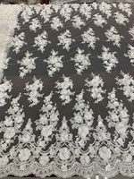 Tela de Tul 100% Poliéster con Bordado de Flores 3D y Cuentas, Tela de Alta Calidad para Vestidos de Novia para Niñas