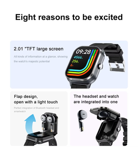 Đồng hồ thông minh thể thao nam Factory 2 in 1 Fashion TFT 2.01 inch, đo nhịp tim, hỗ trợ gọi điện BT, nghe nhạc, NFC, TWS, kèm tai nghe không dây - Product Image 5
