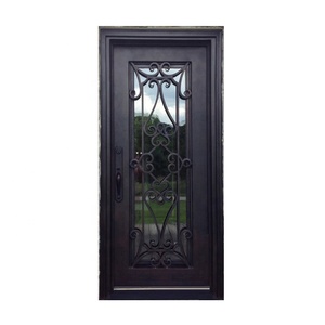 Porte d'entrée en fer forgé conceptions de porte de sécurité antivol antidéflagrant fer Style moderne verre rayé acier balançoire extérieur - Product Image 6