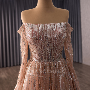 Robe de soirée sexy sans bretelles avec manches longues, dos lacé et traîne détachable Jancember Rsm251147 - Product Image 6