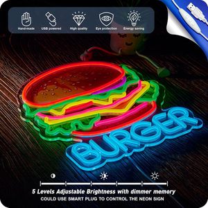 Letrero de neón con diseño de hamburguesa, luz LED acrílica de neón, letrero publicitario para decoración de escaparates de tiendas de comida rápida. - Product Image 4