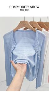 Cardigan en tricot de soleil ouvert en lyocelll bleu 2025 avec robe antidérapante - Product Image 2