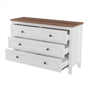 Modern Retro Farmhouse Style Wooden Dresser with <b>6</b> <b>Drawer</b>, Storage Cabinet for Bedroom Furniture in White + Brown - Product Image 5