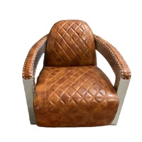 Fauteuil Aviateur Personnalisé U-Best en Cuir Tan Style Rustique Industriel Vintage Cuir Vieilli Accoudoirs en Acier Inoxydable
