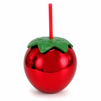Gobelet en plastique métallisé électroplaqué en forme de cerise de 500 ml avec paille, sans BPA, vaisselle fantaisie pour cadeau de fête, fabrication OEM