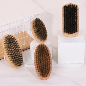 Brosse de nettoyage en poils de sanglier avec manche en bois de bambou, brosse à barbe pour coiffure, peigne de barbier, outils de rasage pour hommes - Product Image 3