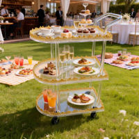 Chariot de service à desserts en acrylique mobile avec roulettes, étagère à nourriture multi-niveaux pour restaurant, hôtel, service de thé de l'après-midi, service de traiteur