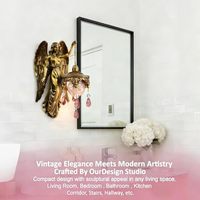 Statue d'ange en résine en gros, ornement mural suspendu, art mural antique en forme de lanterne dorée pour la décoration intérieure et extérieure de la maison