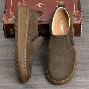 <b>Men</b> Genuine Cow Leather Solid Round Toe Slip-On Casual <b>Shoes</b> 4Cm <b>Heel</b> Comfort Walking Style - Product Image 3