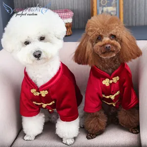 chien costume bichon Suppliers-Costume Tang en peluche pour les animaux de compagnie, combinaison de nouvel an pour les chiens et les chatons, fanion, vêtements d'automne et d'hiver, frites s
