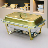 Ensemble de réchauds de buffet rectangulaires en acier inoxydable poli argent et or Lefeng Luxury avec chauffe-plats pour fêtes et hôtels