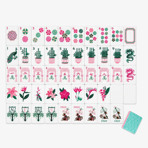 ไพ่นกกระจอกลายดอกไม้สีเขียวในสวนชุดไพ่นกกระจอกอเมริกันสีเขียวมิ้นท์และชมพูแคคตัสแบบชั้น - Product Image 4