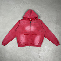 Sweat-shirt à capuche zippé personnalisé 400 GSM épais, délavé vintage, en molleton oversize pour homme, avec bords bruts et effet vieilli, style streetwear vierge