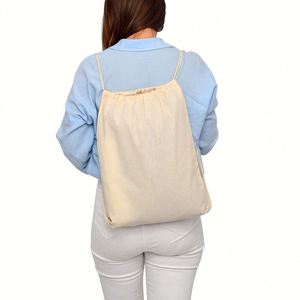 Custom Sports Canvas <b>Backpack</b> Men <b>Women</b> All Colors Logo Cotton Drawstring Pouch Bag With Thick Rope - Product Image 4