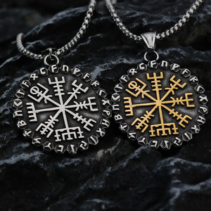 yunnique Nordic Viking <b>Compass</b> Pendant Necklace Stainless Steel Men's Snowflake Design Gift Jewelry - Product Image 1