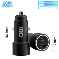 Chargeur de voiture portable en alliage d'aluminium Super Rapide PD 60W 2 ports Type-C PD 3.0 SCP
