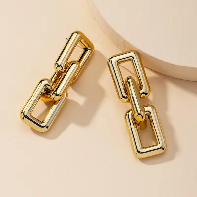 Hip Hop Jewelry 18K Gold Plated Geometric Chain Drop Earrings Punk Chunky Link Chain Earrings for Cool Girls