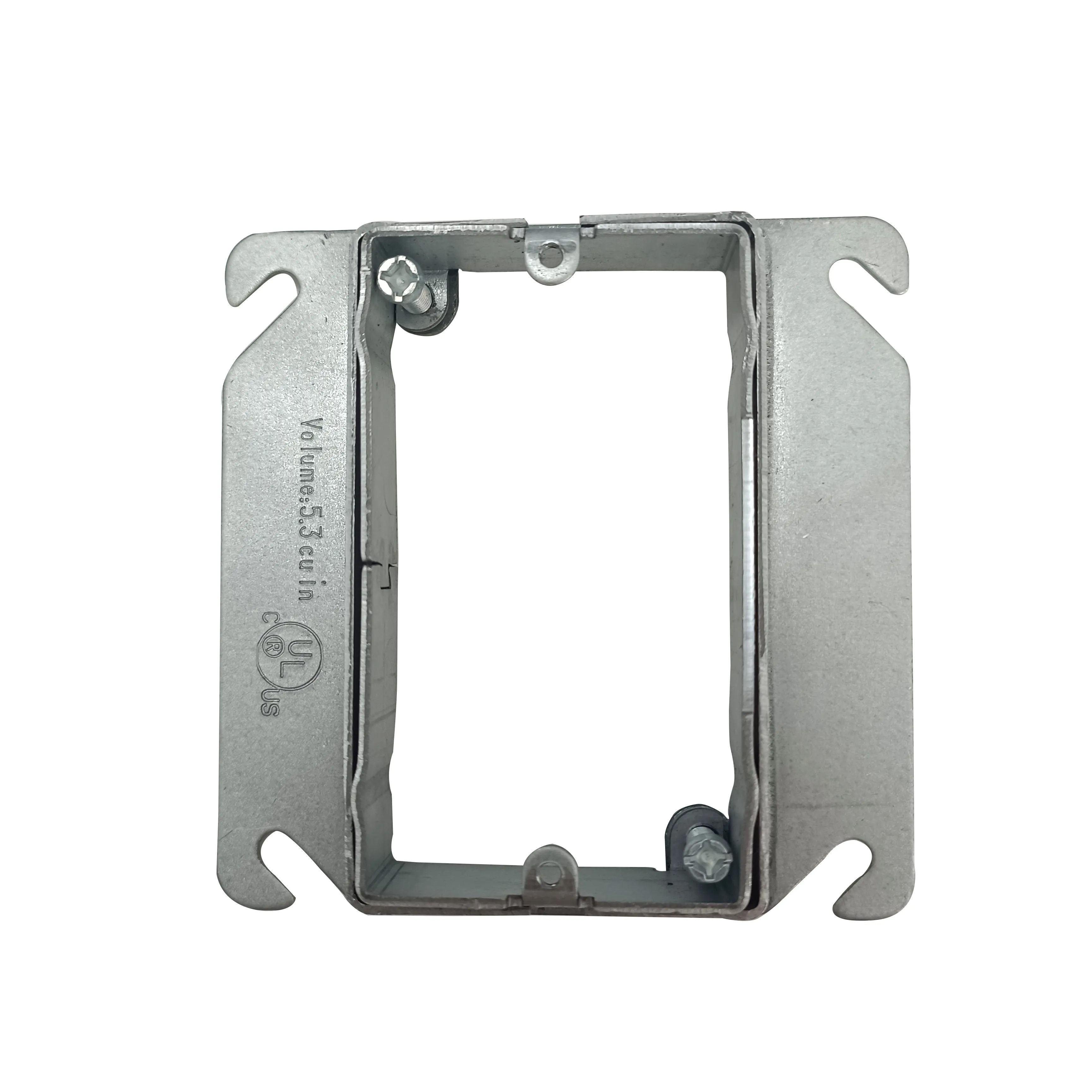 4" Square Single Gang Device Cover Raised 5/8" Galvanized Steel Mud Ring Silver Drawn For Box Adjustable Plaster Ring