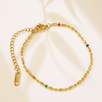 Ensemble de bijoux de luxe en acier inoxydable plaqué or 18 carats avec bracelet et collier perlés colorés pour femme