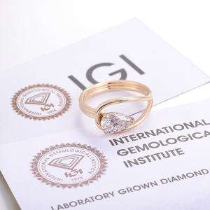 Bague en diamant de culture, or jaune 18 carats, poire, VS1, certificat IGI, pour mariage, anniversaire, cadeau, usage quotidien, bijoux fins, personnalisable - Product Image 2