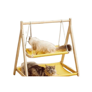 Double Layer Cat <b>Swing</b> Bed Wooden Hammock Elevated Pet Bed For Cats Rectangle Shape Hand Washable - Product Image 1