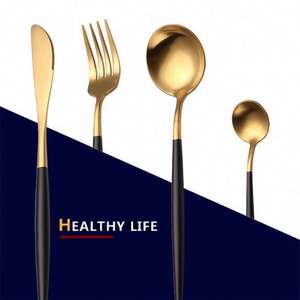 Ensemble de couverts 4 pièces en acier inoxydable plaqué or 7 couleurs, fourchette et couteau à steak, vaisselle de cuisine moderne et élégante, cadeau de mariage - Product Image 6