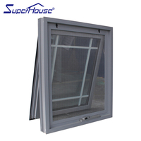 Ventana de manivela con rejilla decorativa de cristal y mosquitera extraíble, ventana superior abatible de aluminio