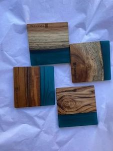 Resin Wood Square <b>Coaster</b> Set <b>Heat</b> Resistant Drink <b>Coasters</b> with Ocean Blue Resin for Coffee Tea Dining Table Home Office Decor - Product Image 5