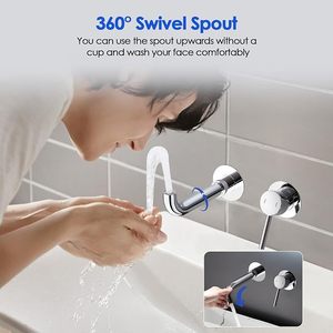 Robinet <span class=keywords><strong>mitigeur</strong></span> mural pour lavabo ou baignoire avec corps en acier inoxydable 304 dissimulé, robinet <span class=keywords><strong>mitigeur</strong></span> de lavabo à 2 trous pour salle de bain - Product Image 3