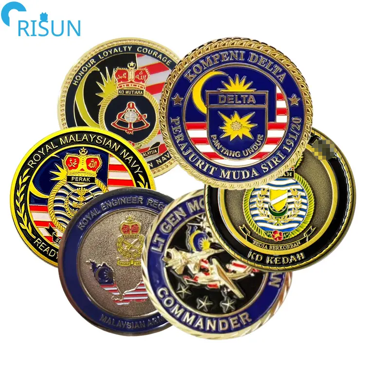 Fábrica personalizada 3D esmalte Malasia bandera mapa conmemorativo desafío monedas personalizado Malasia desafío moneda