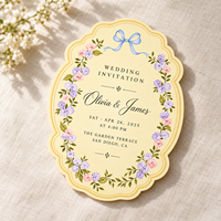 Cartes d'invitation de mariage découpées avec bords incurvés, invitations de mariage imprimées avec des motifs floraux et des nœuds en aquarelle, cartes de mariage pour événements de mariage