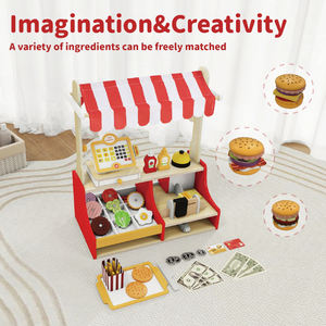 Montessori educativi in miniatura in legno Hamburger Stand Juguetes gioco di ruolo immaginazione negozio di taglio giocattoli per bambini ragazzi ragazze - Product Image 3