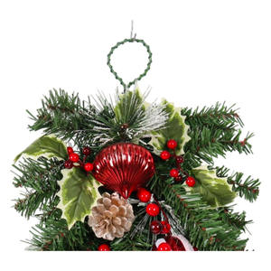 Porte artificielle en forme de larme de Noël avec des pommes de pin ruban de baies rouges couronne d'aiguilles de pin de verdure floquée pour la décoration de festival - Product Image 4
