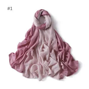 Wholesale Malaysia Two-color Gradient Shawl Headscarf Scarf Muslim Women Hijabs Elastic Breathable Lace Hollow Ombre Hijab Scarf